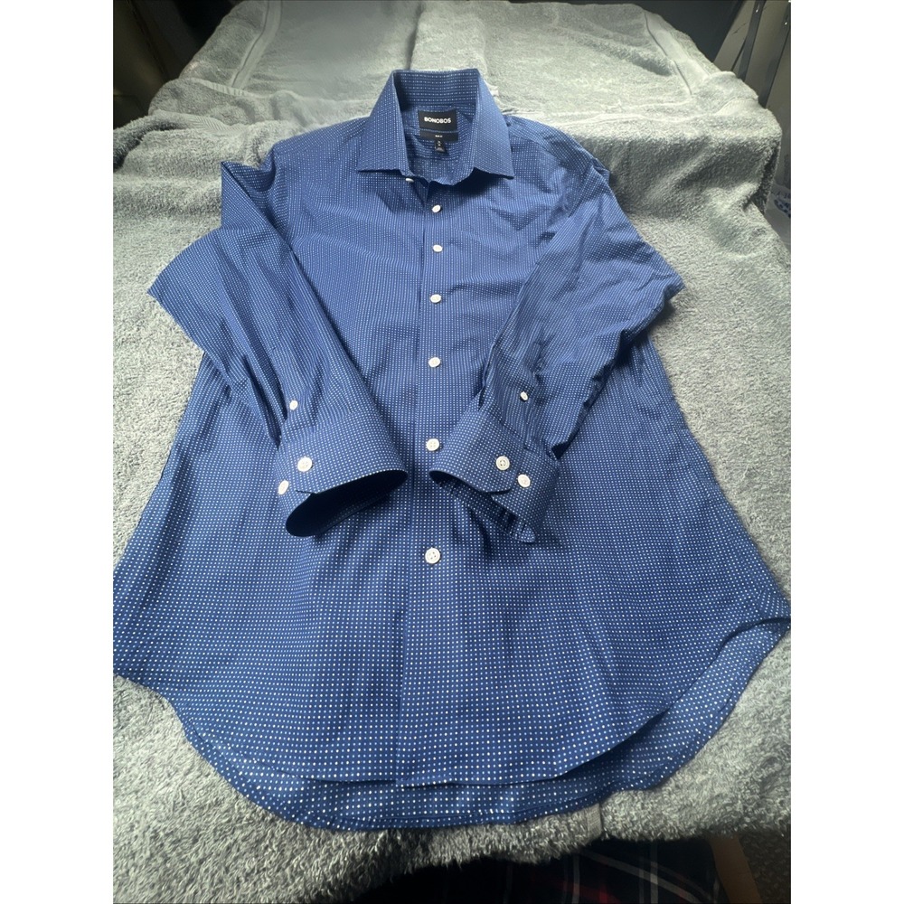Bonobos Men's Slim Fit Dress Shirt Blue Pattern Slim Fit Wrinkle Free Size 16 34